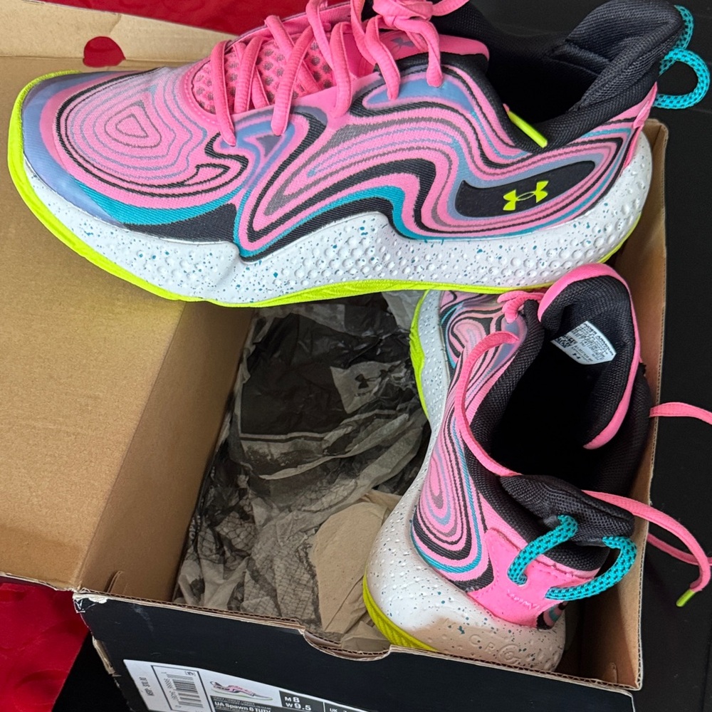 Under Armour Pink and Neon Yellow Swirl Sneakers